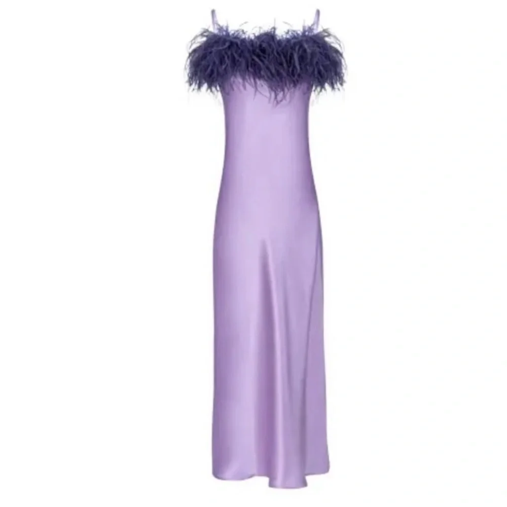 Sleeper Boheme Slip Dress with Feathers in Lilac - Picture 4 of 4